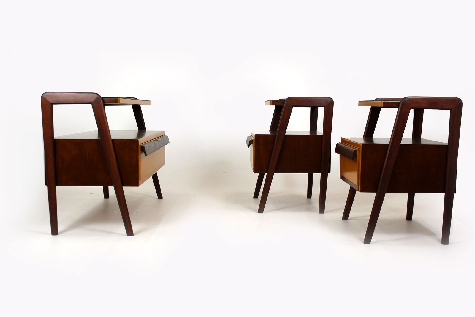 Czech Mid Century Jitona Mahogany Nightstands Bedroom Set, Fully Restored 1960s photo for sale