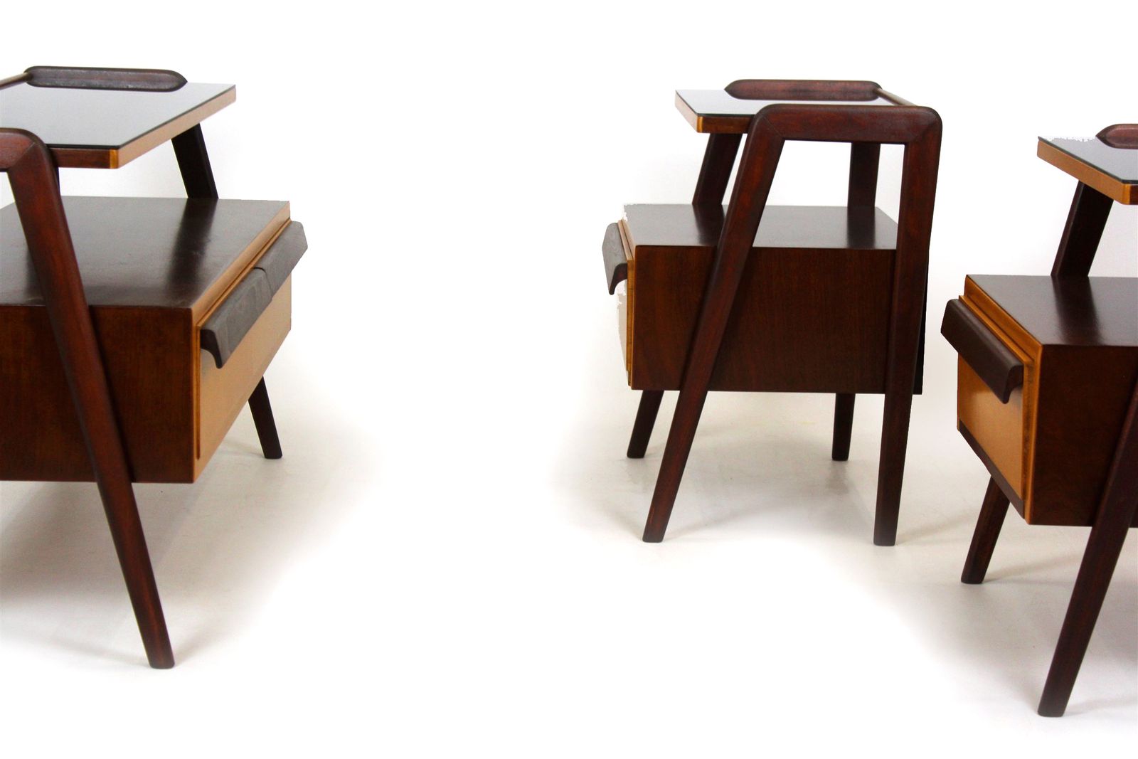 Czech Mid Century Jitona Mahogany Nightstands Bedroom Set, Fully Restored 1960s photo vinterior
