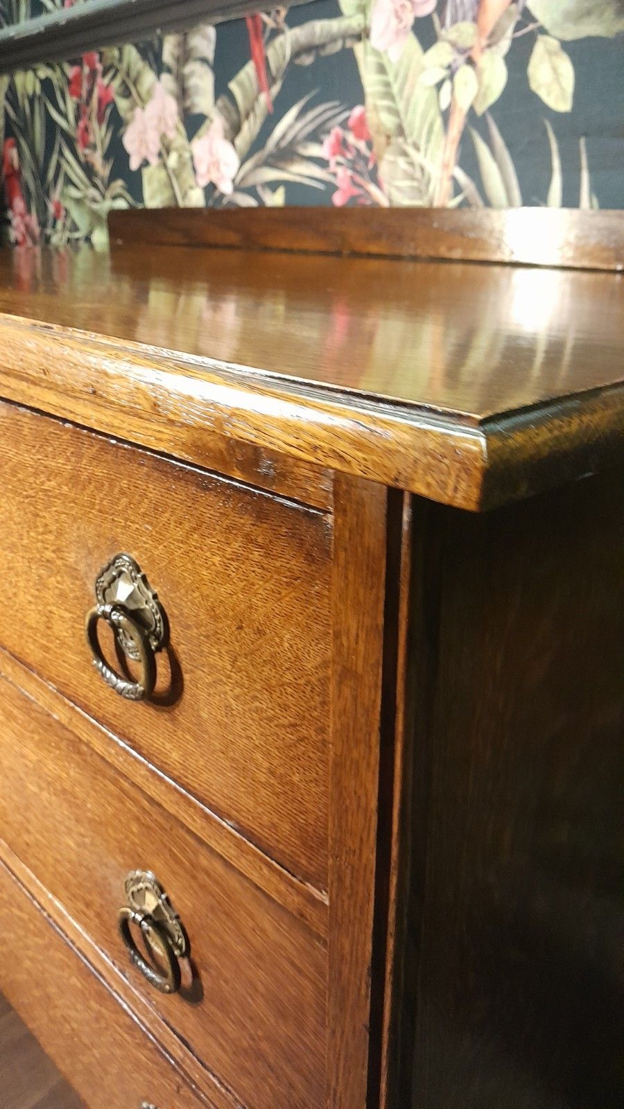 Antique Solid Oak Chest Of 3 Drawers With Original Handles photo Furniture