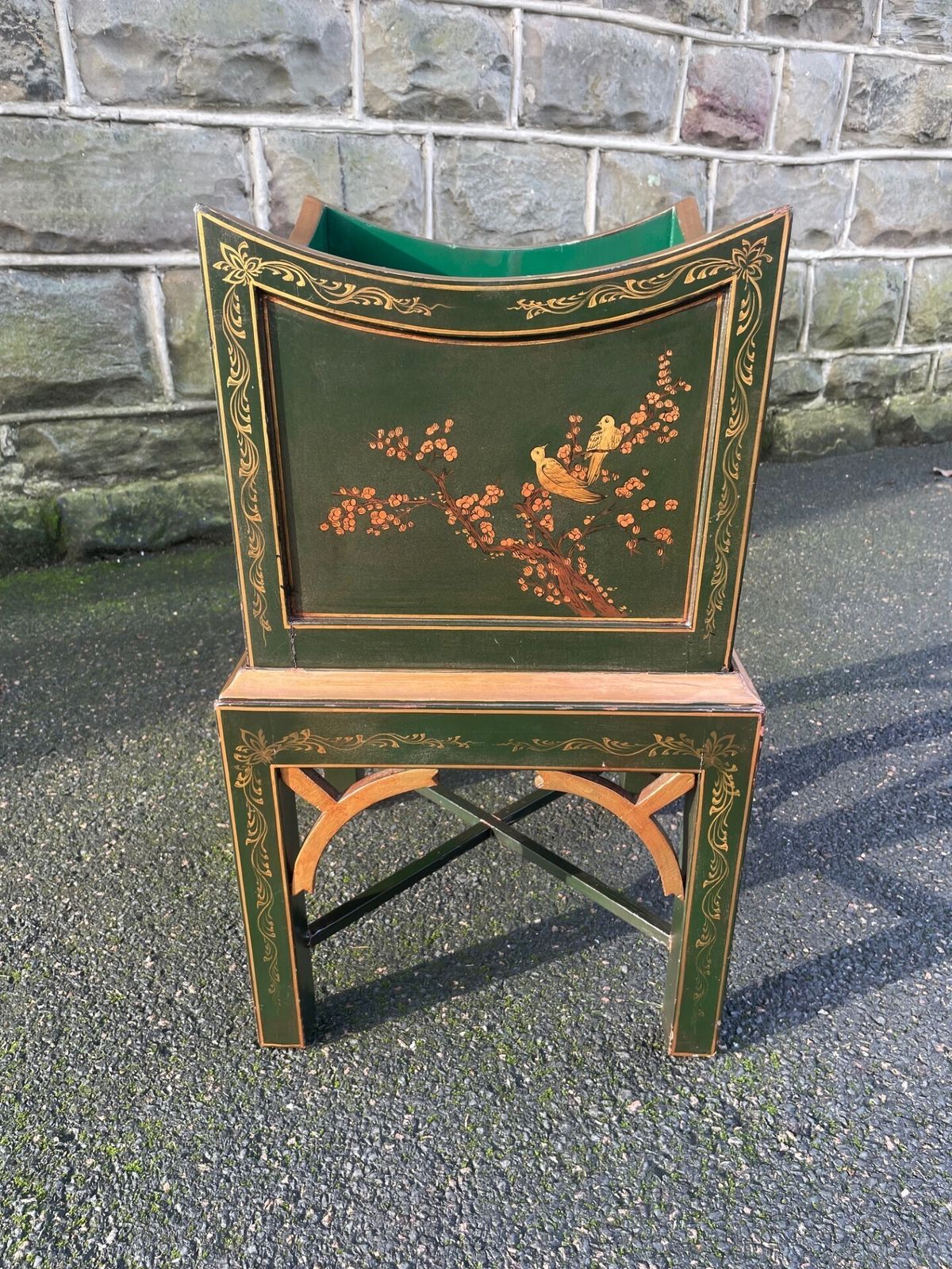Decorative Green Lacquered Chinoiserie Plant Stand photo furniture