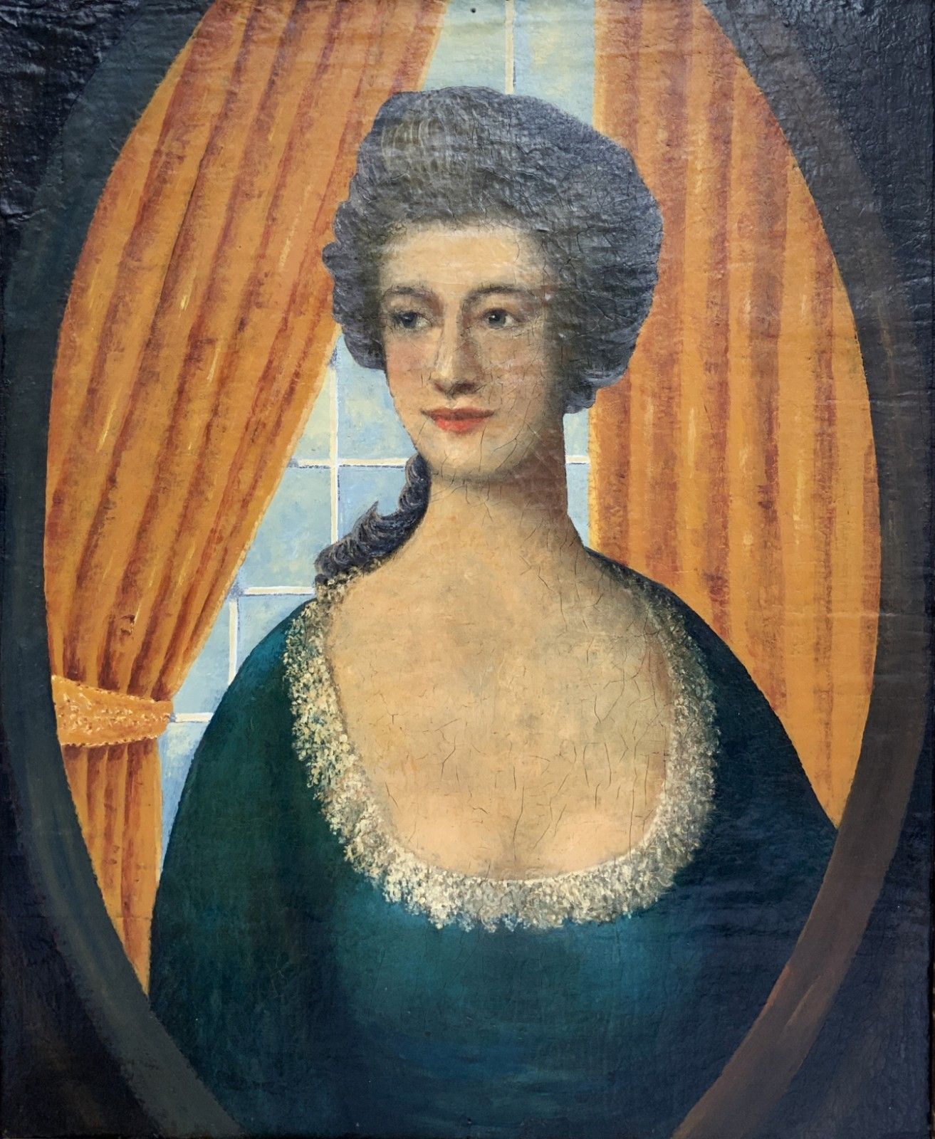 18th Century European School Oil Portrait Painting Of An Elegant Female Beauty photo furniture