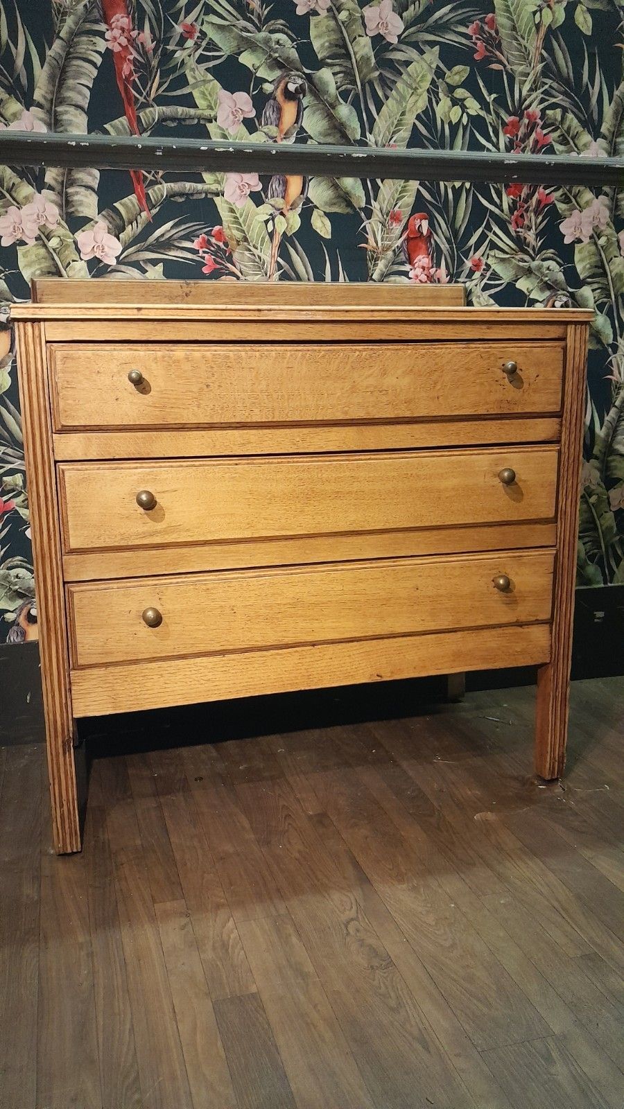 Vintage Solid Light Carved Oak Chest Of 3 Drawers Original Handles photo furniture