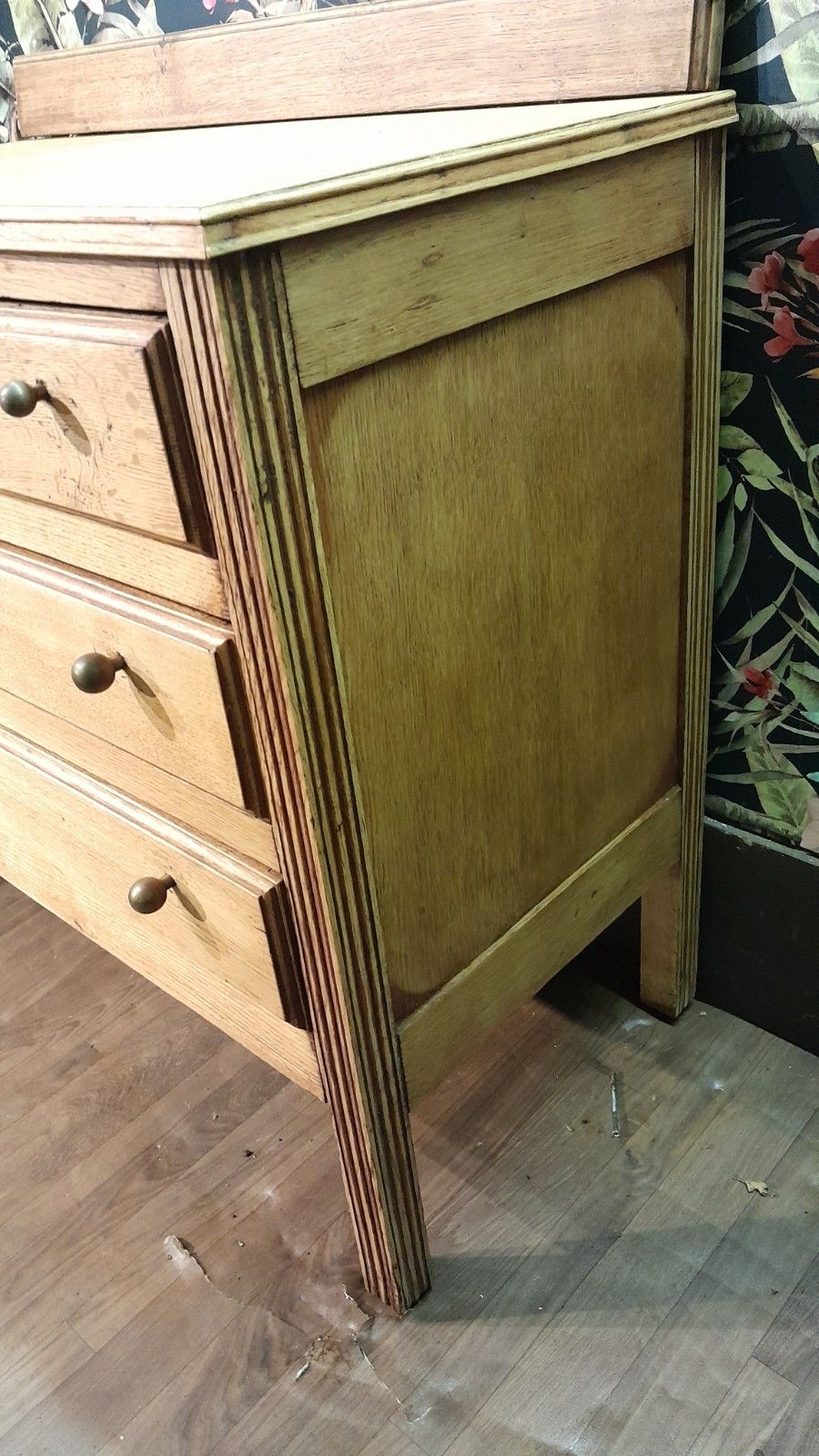 Vintage Solid Light Carved Oak Chest Of 3 Drawers Original Handles photo buy