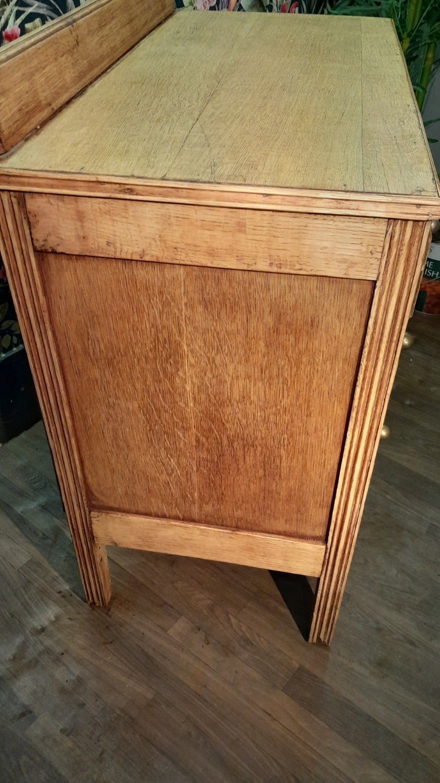 photo furniture Vintage Solid Light Carved Oak Chest Of 3 Drawers Original Handles