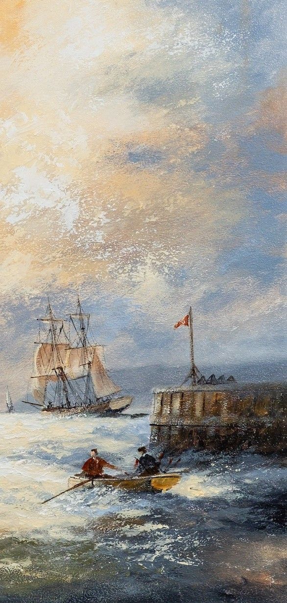 Sailing Off The Cornish Coast By Ken Hammond (B 1948) Seascape Oil Painting photo 395.0