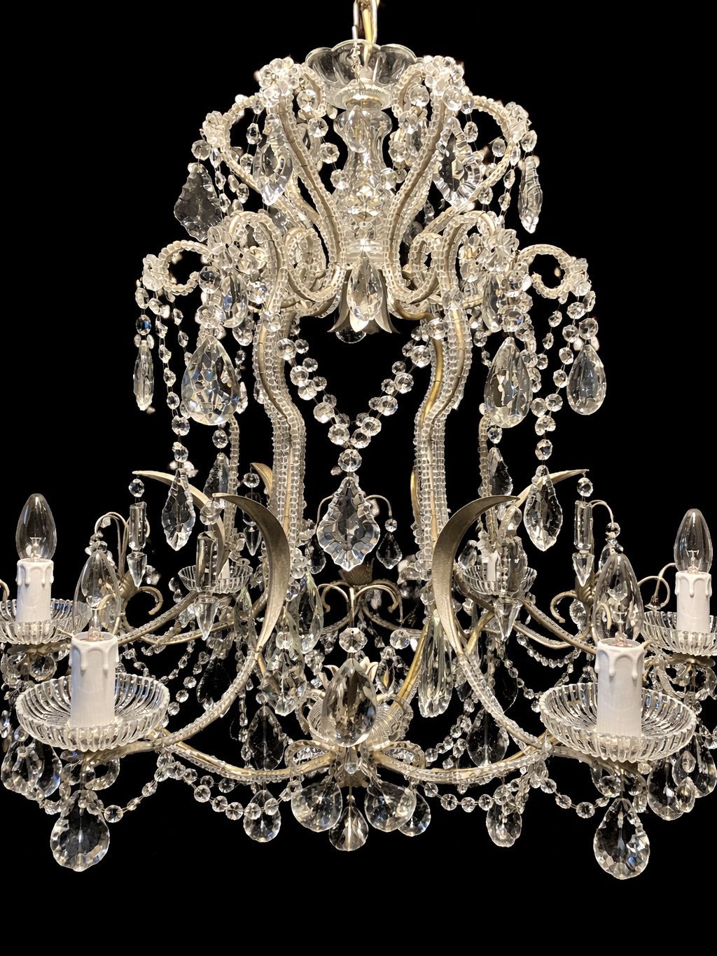 2950.0 Vintage Crystal Chandelier With Beaded Arms And Cut Glass Drops, Circa 1920 photo