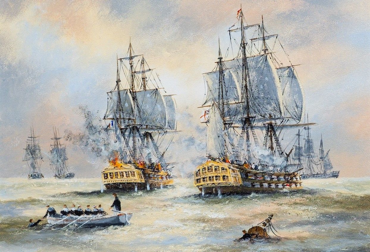 Tall Masted Ships At Full Sail By Ken Hammond (B 1948) Seascape Oil Painting photo for sale