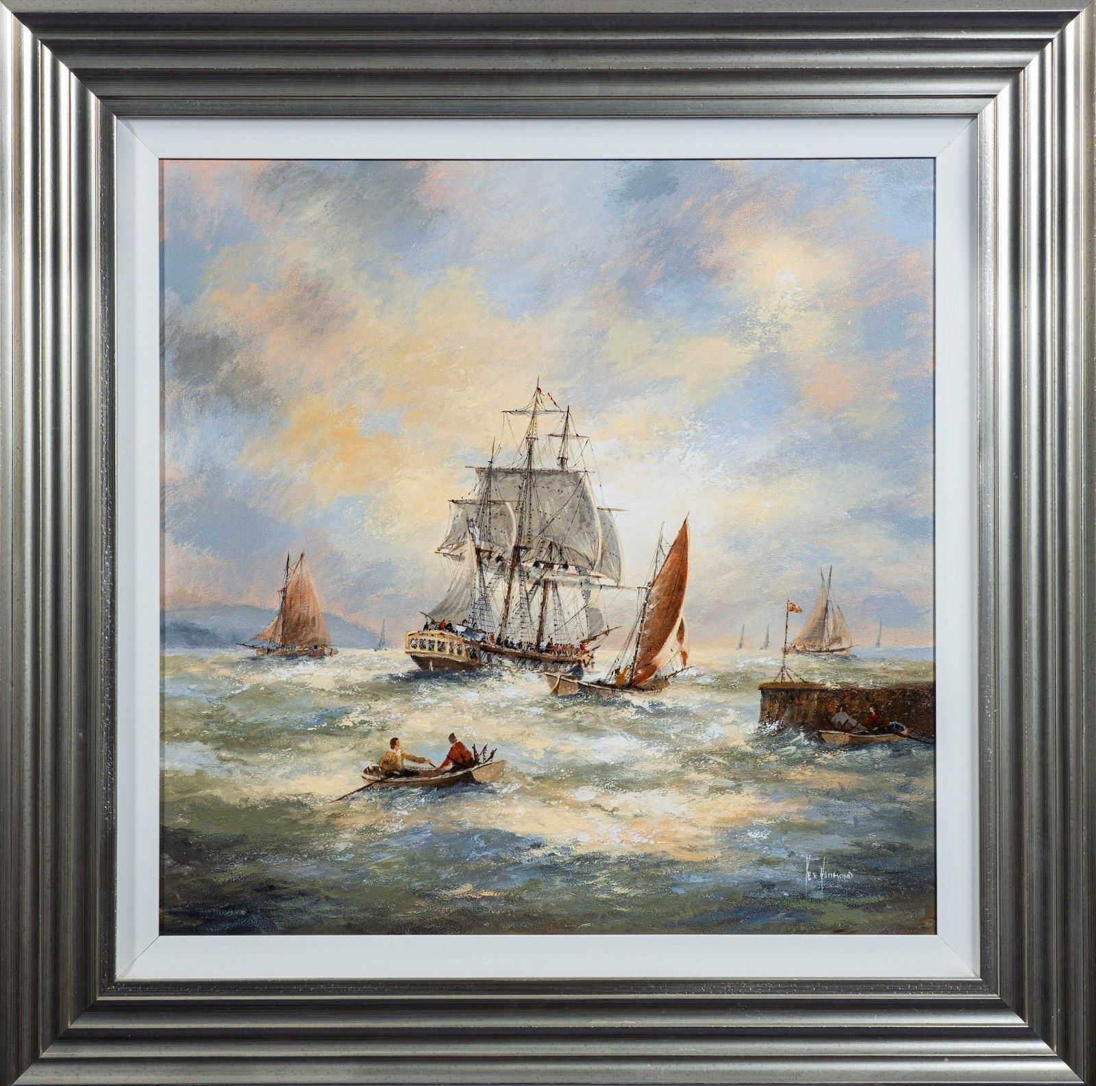 Ken Hammond (British B1948) Sailing In Chopp Seas Maritime Seascape Oil Painting photo vintage