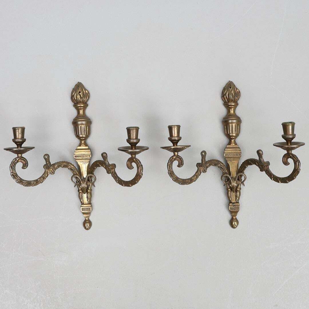 Pair Of Mid Century Gustavian Style Brass  Wall Sconces photo for sale