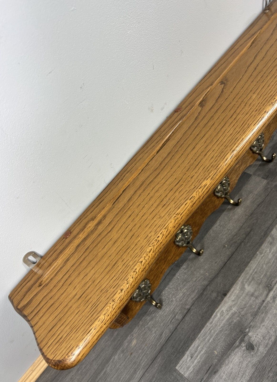 French Vintage Style Coat Rack Oak 5 Hooks Ornate Wall Shelf Coat Lot 4724 photo vintage