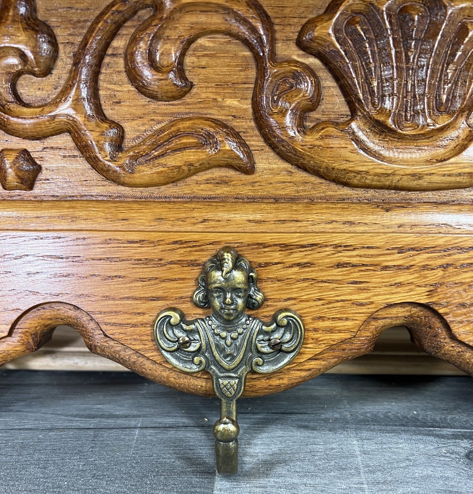 French Vintage Style Coat Rack Oak 4 Hooks Ornate Wall Shelf Coat Lot 4726 photo 249.0
