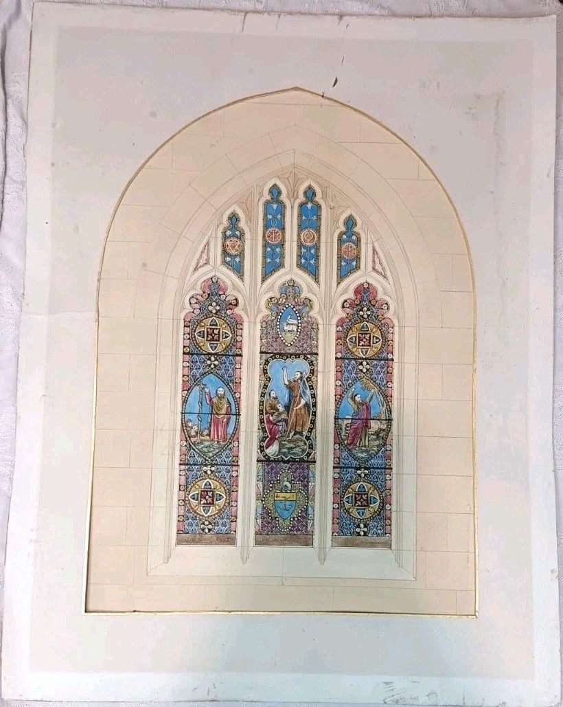 Large Victorian Stained Glass Cartoon – Saint John The Baptist – C.1870 33x48cm photo Art