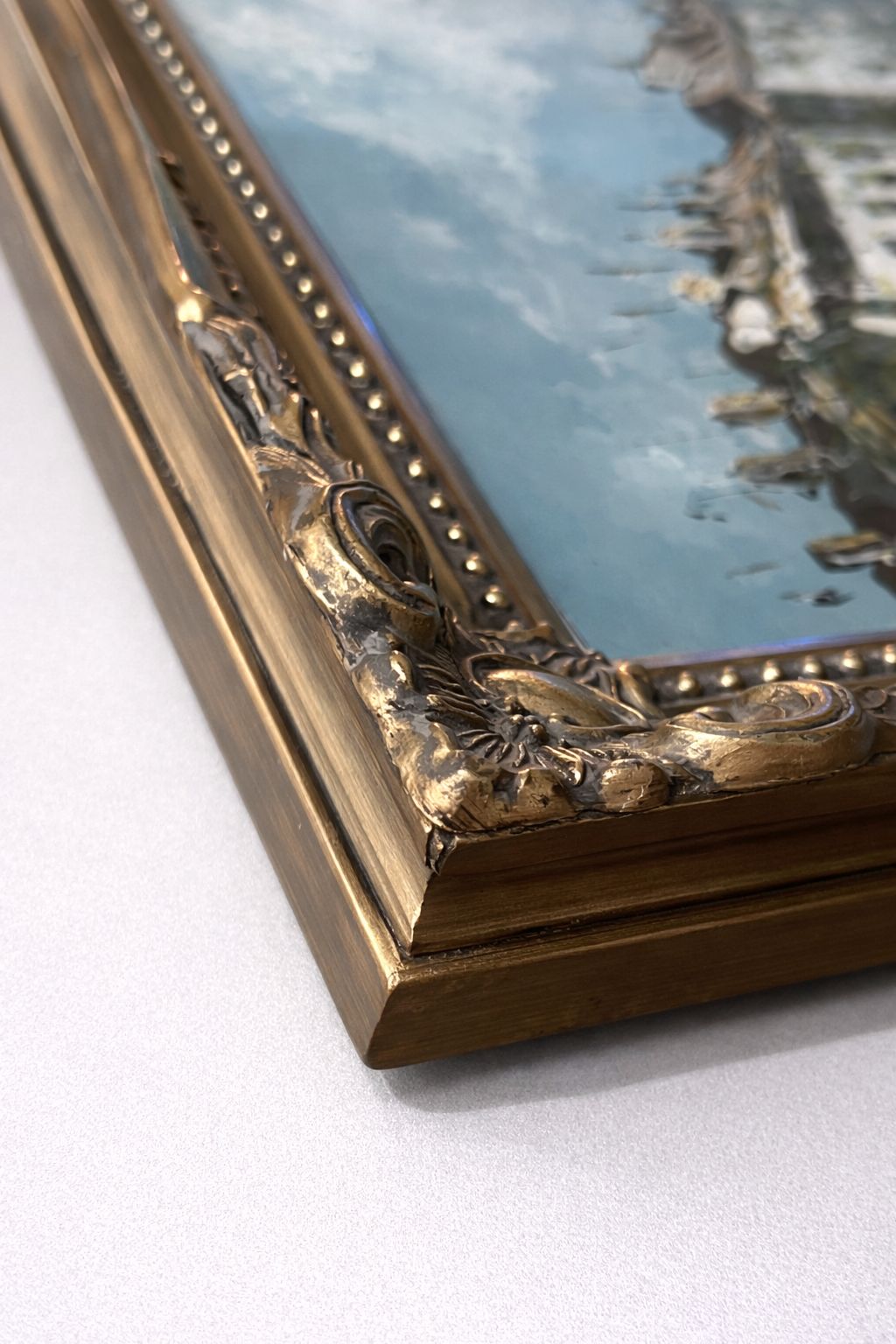 Mid Century European Palette Knife Street Scene, Oil On Canvas, In Original Gilt Frame. photo Art