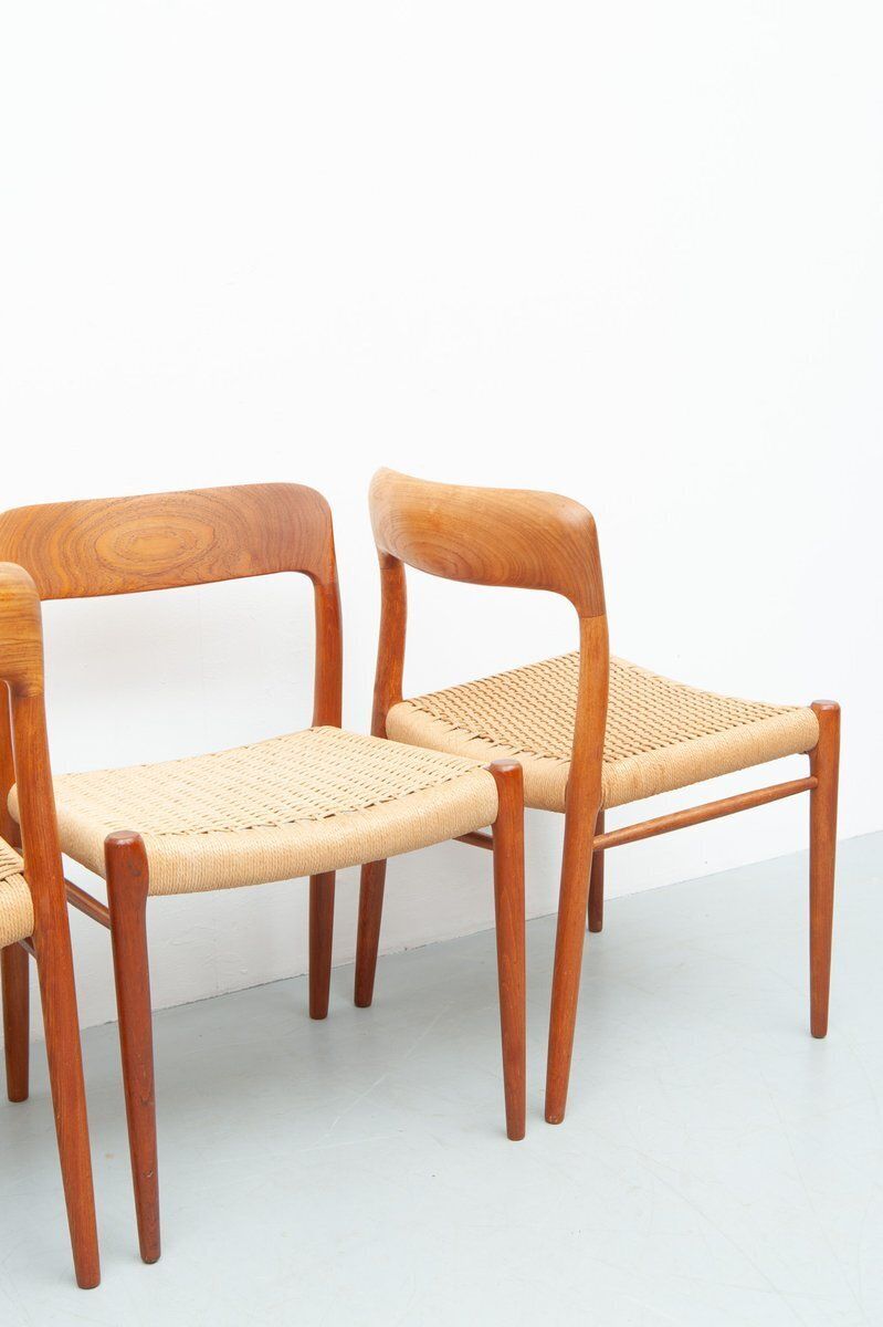 Vintage Model 75 Dining Chairs In Teak By Niels Otto Møller For J. L. Møller Møbelfabrik, 1950s, Set Of 4 photo for sale