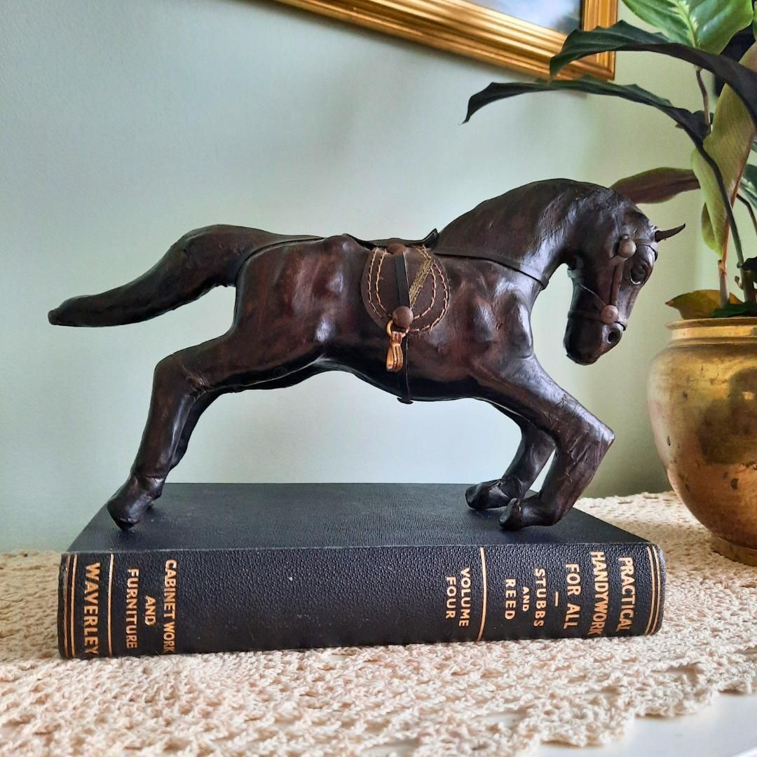 Mid Century Liberty's Style Leather Wrapped Horse Statue Equestrian Figure Sculpture photo furniture