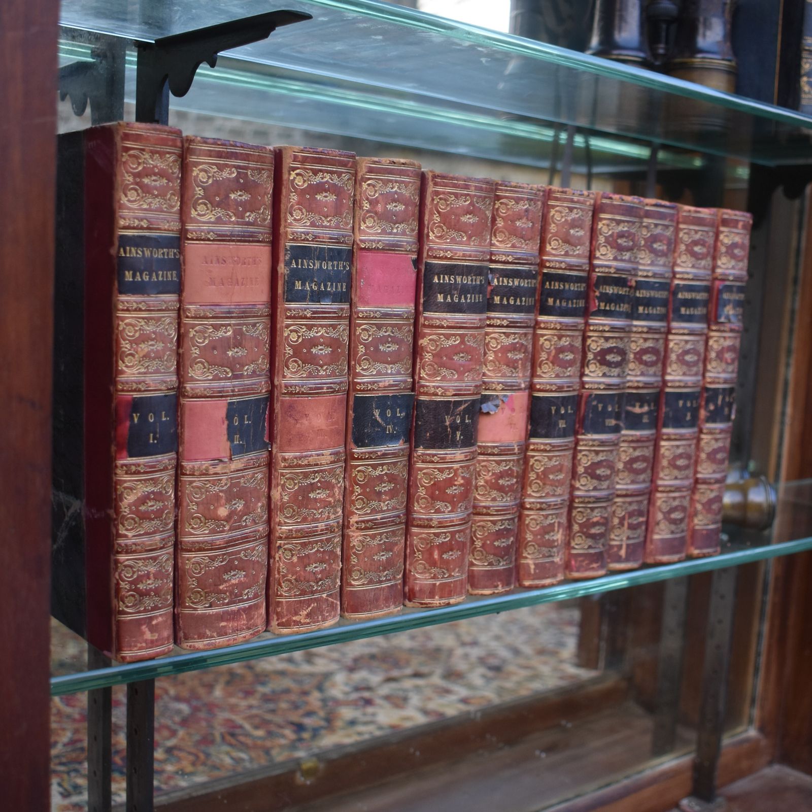 Antique 1842 1847 William Harrison Ainsworth Magazine Half Leather Books Set 11 photo furniture