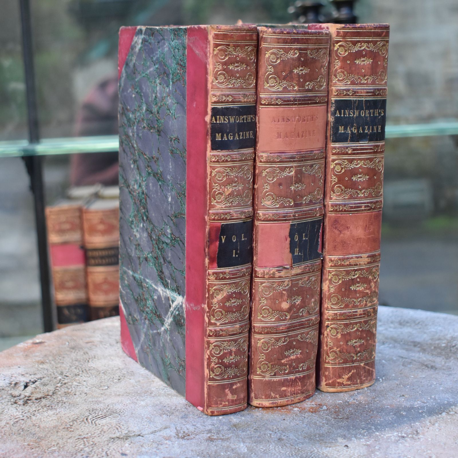 Antique 1842 1847 William Harrison Ainsworth Magazine Half Leather Books Set 11 photo vintage