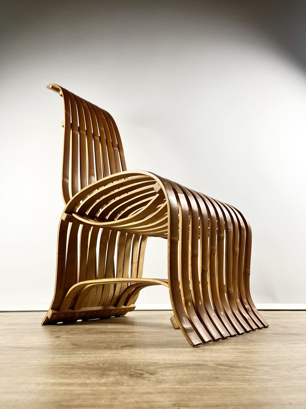 photo buy Sculptural Pair Of Bent Bamboo Chairs, Norwegian 1970s