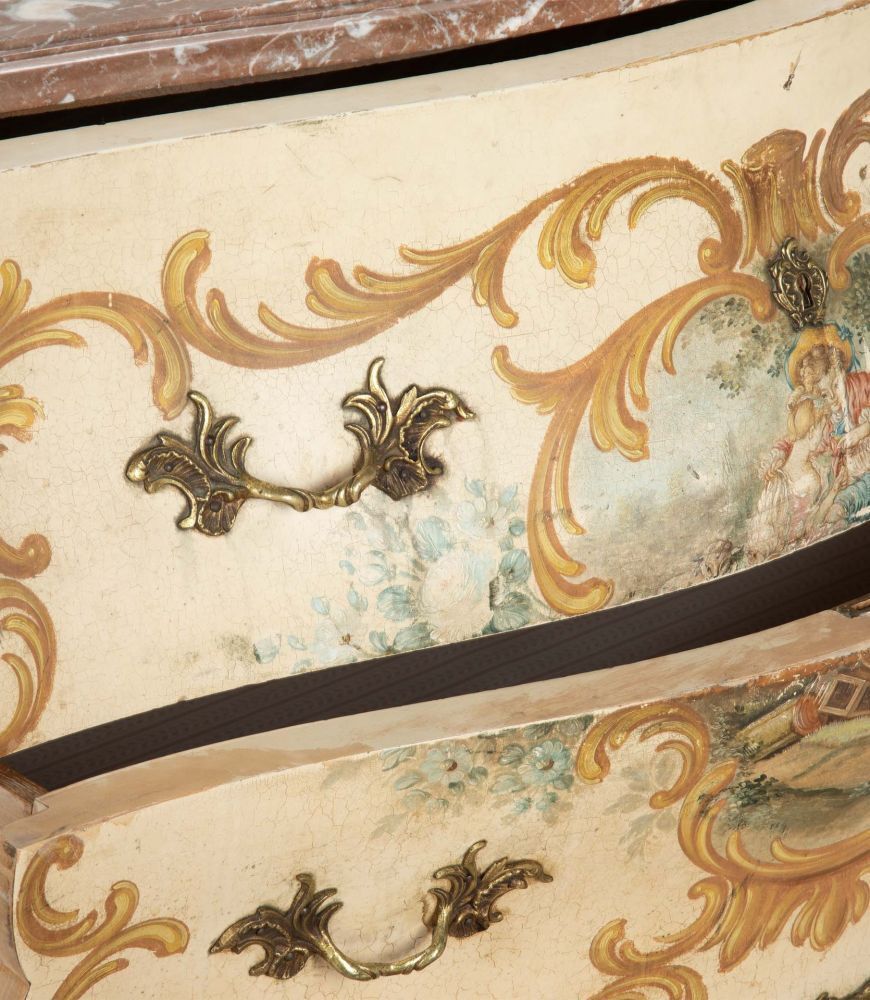 Early 20th Century Hand Painted Louis XV Style Bombe Commode photo Furniture
