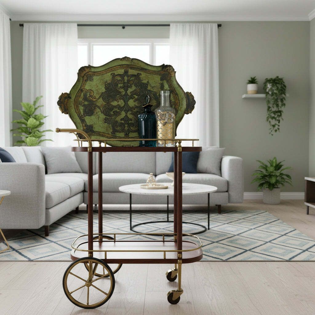 photo vintage Large Distressed Green And Gold Florentine Tray