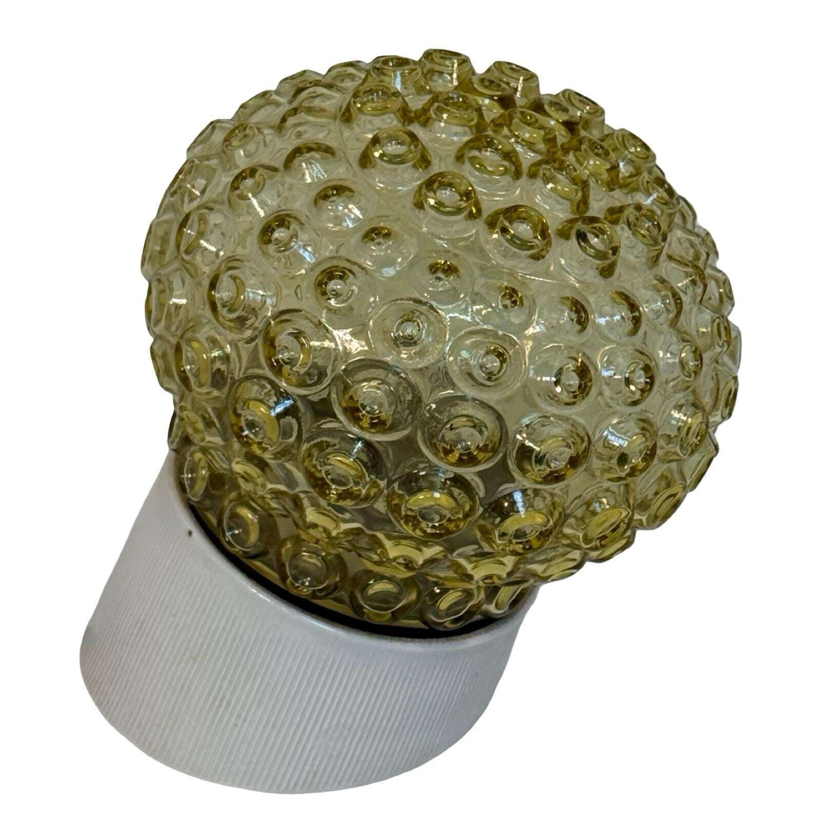 Ca. 1970's Pressed Glass Wall / Ceiling Fixture   Czechoslovakian   Mounted Under An Angle   Porcelain And Yellow Glass photo 124.0