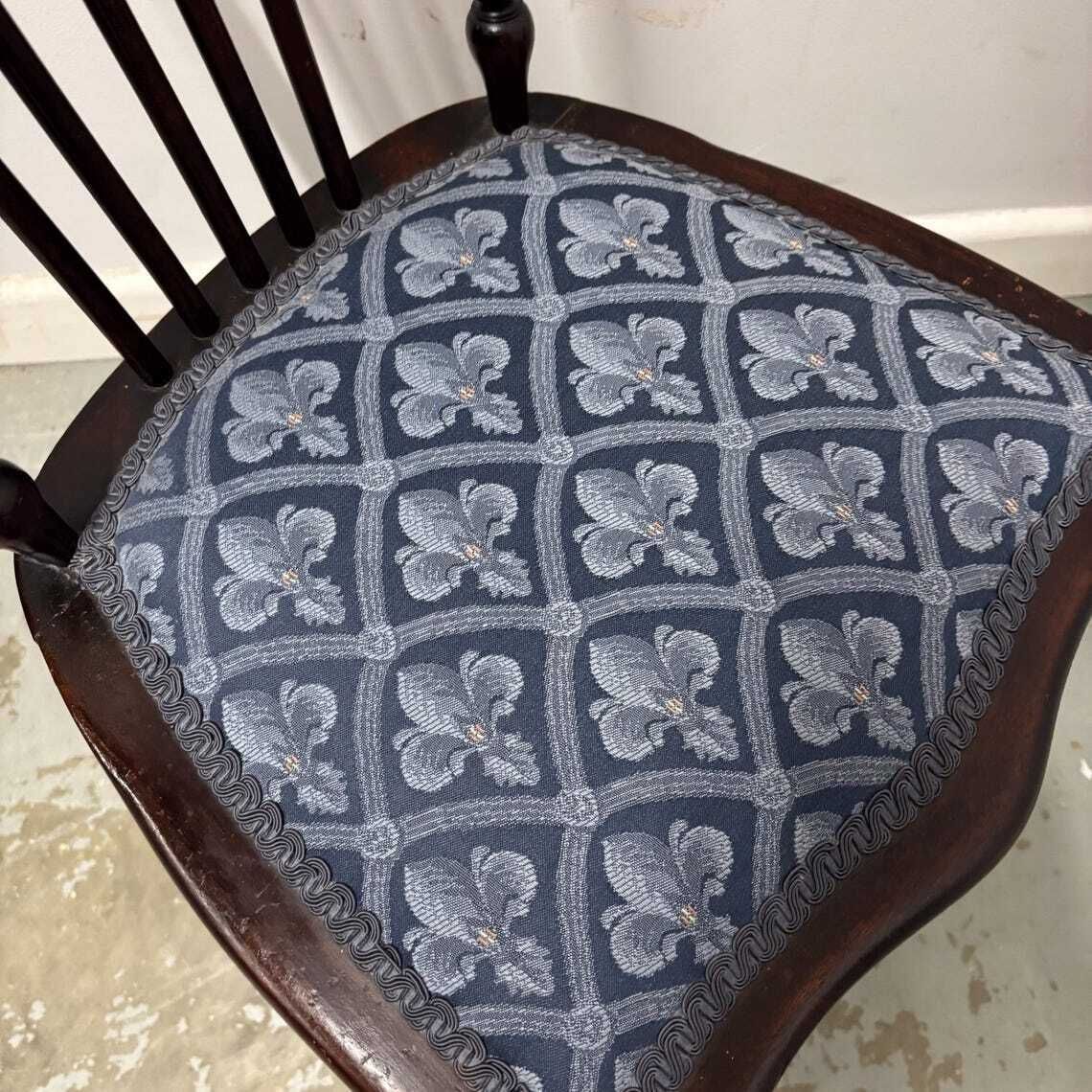 Vintage Wooden Stick Back Chair With Upholstered Seat And Back photo 113.0