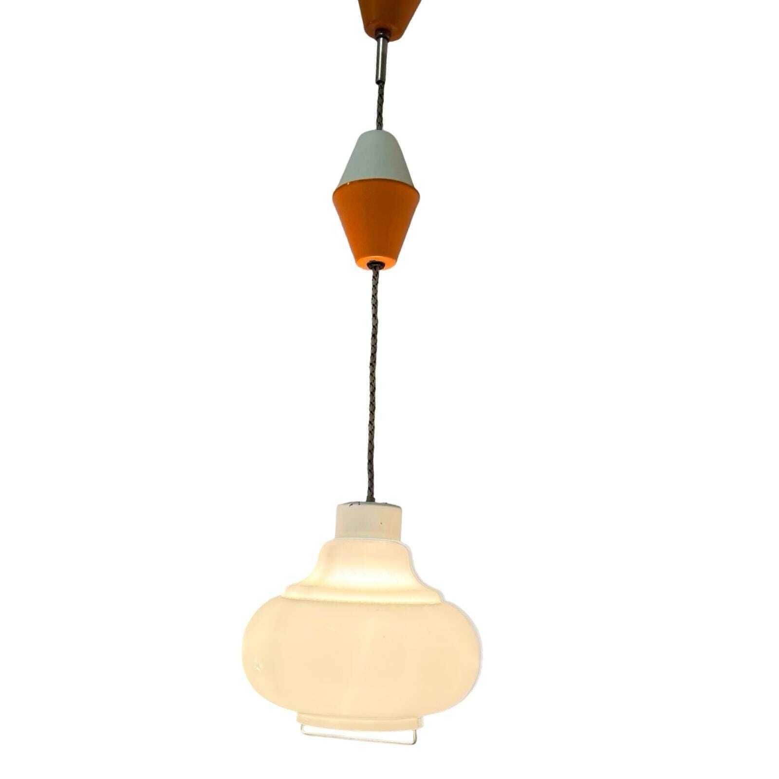 Vintage 50's Mcm Hanging Pendant   Pull Down / Adjustable   Czechoslovakia   Opaline Glass   Kamenický šenov photo Lighting