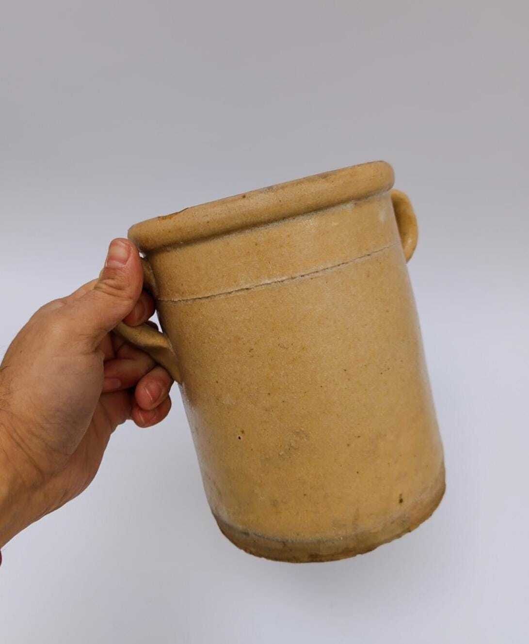 Antique Two Handled Container Made In Puglia Grottaglie Late 19th Century Ceramic Majolica Jar Vase photo furniture