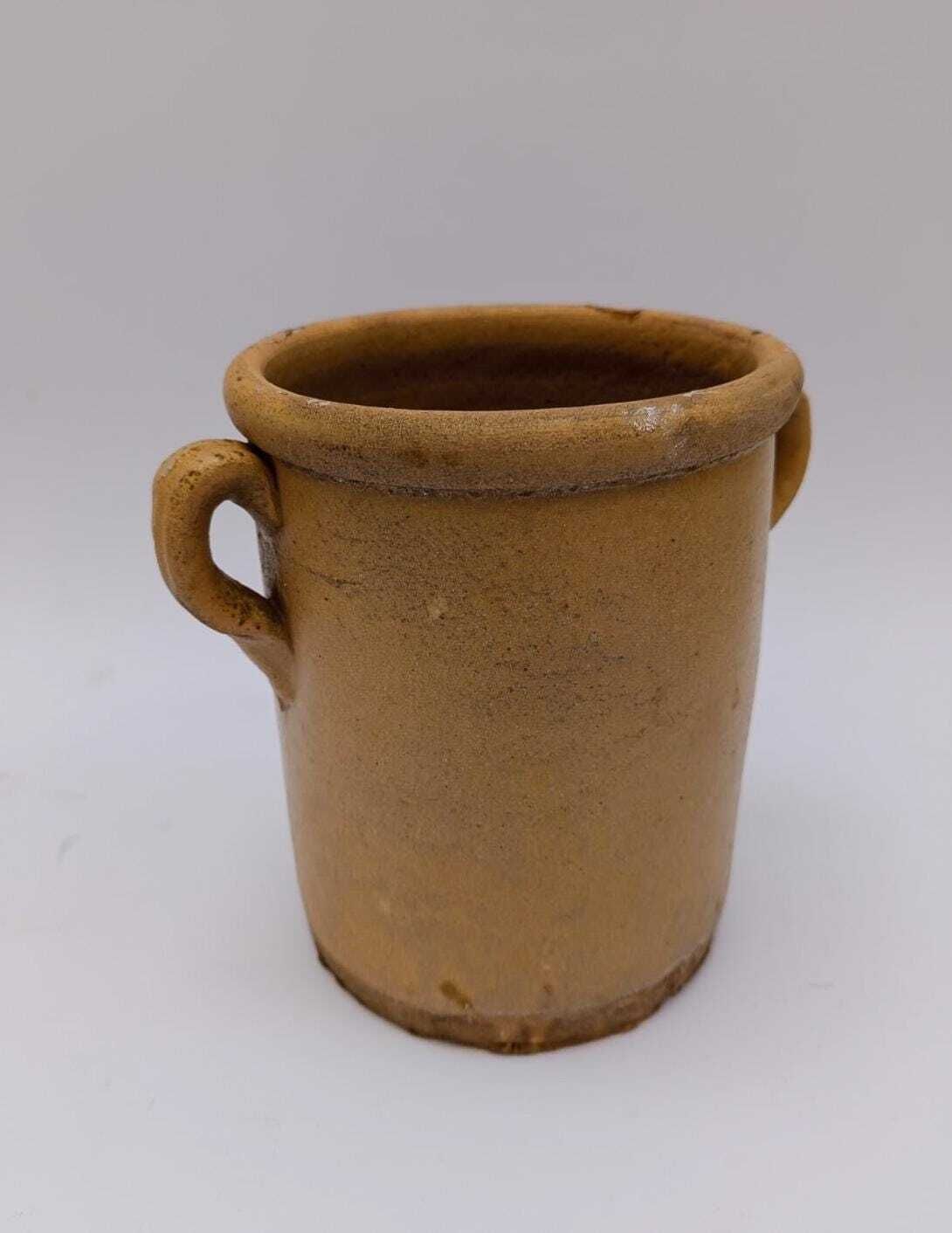 Antique Two Handled Container Made In Puglia Grottaglie Late 19th Century Ceramic Majolica Jar Vase photo for sale