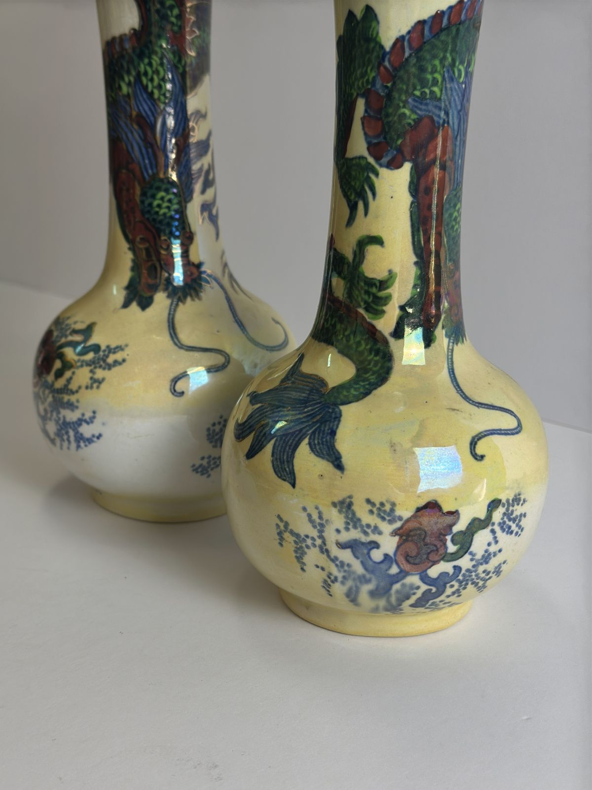 Pair Of Frederick Rhead Dragon Vases, Bursley Ware, Staffordshire, 1930s photo furniture