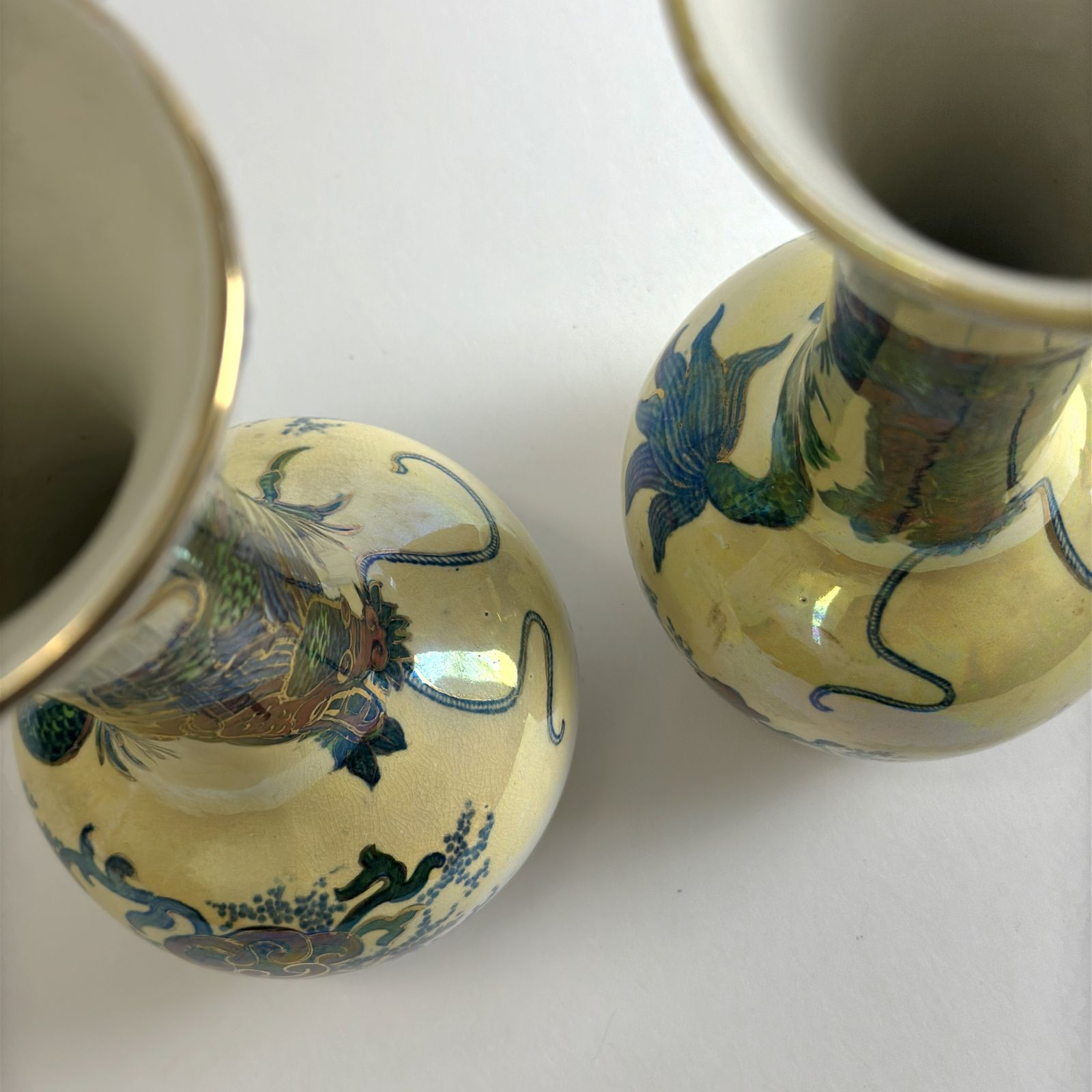 Pair Of Frederick Rhead Dragon Vases, Bursley Ware, Staffordshire, 1930s photo for sale