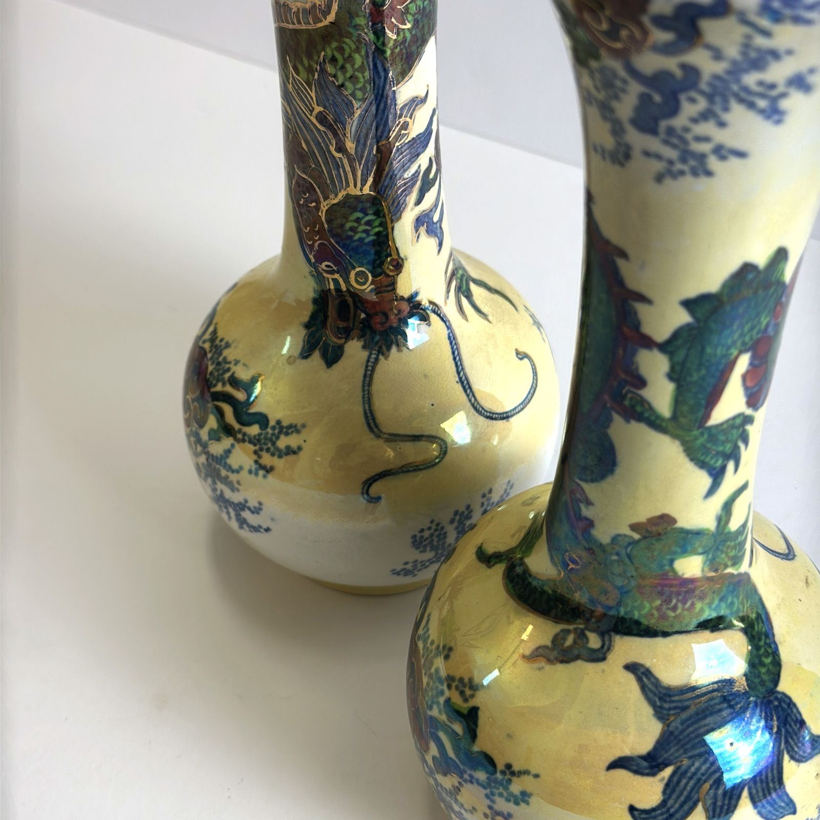 Pair Of Frederick Rhead Dragon Vases, Bursley Ware, Staffordshire, 1930s photo vinterior