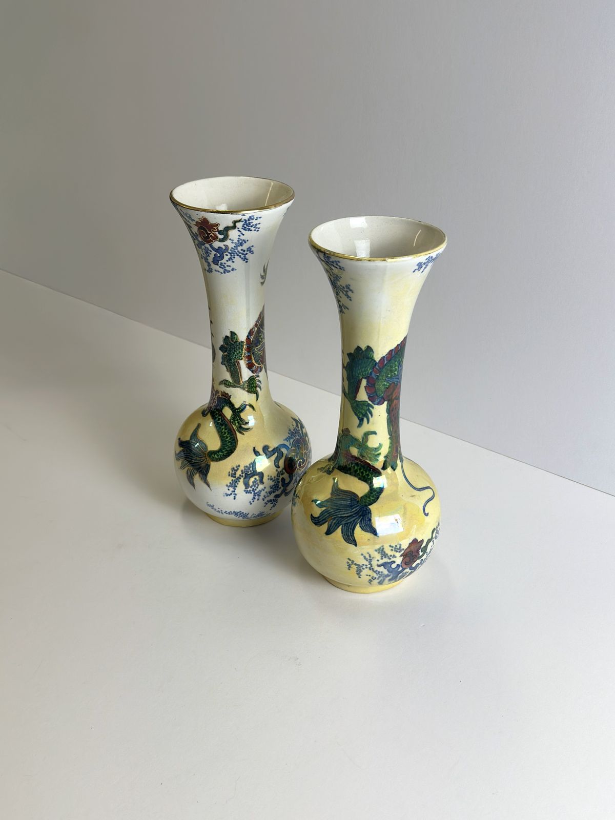 Pair Of Frederick Rhead Dragon Vases, Bursley Ware, Staffordshire, 1930s photo buy
