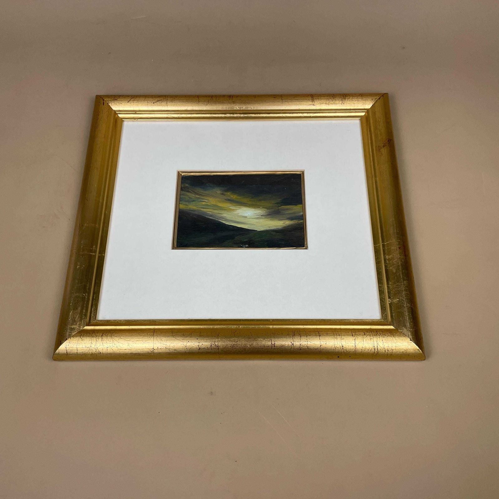 Framed Landscape Picture Art Oil Painting Modern Light & Shadow Gold Wood Frame Wall Artwork Wooden Rectangular Portrait Moody Dramatic