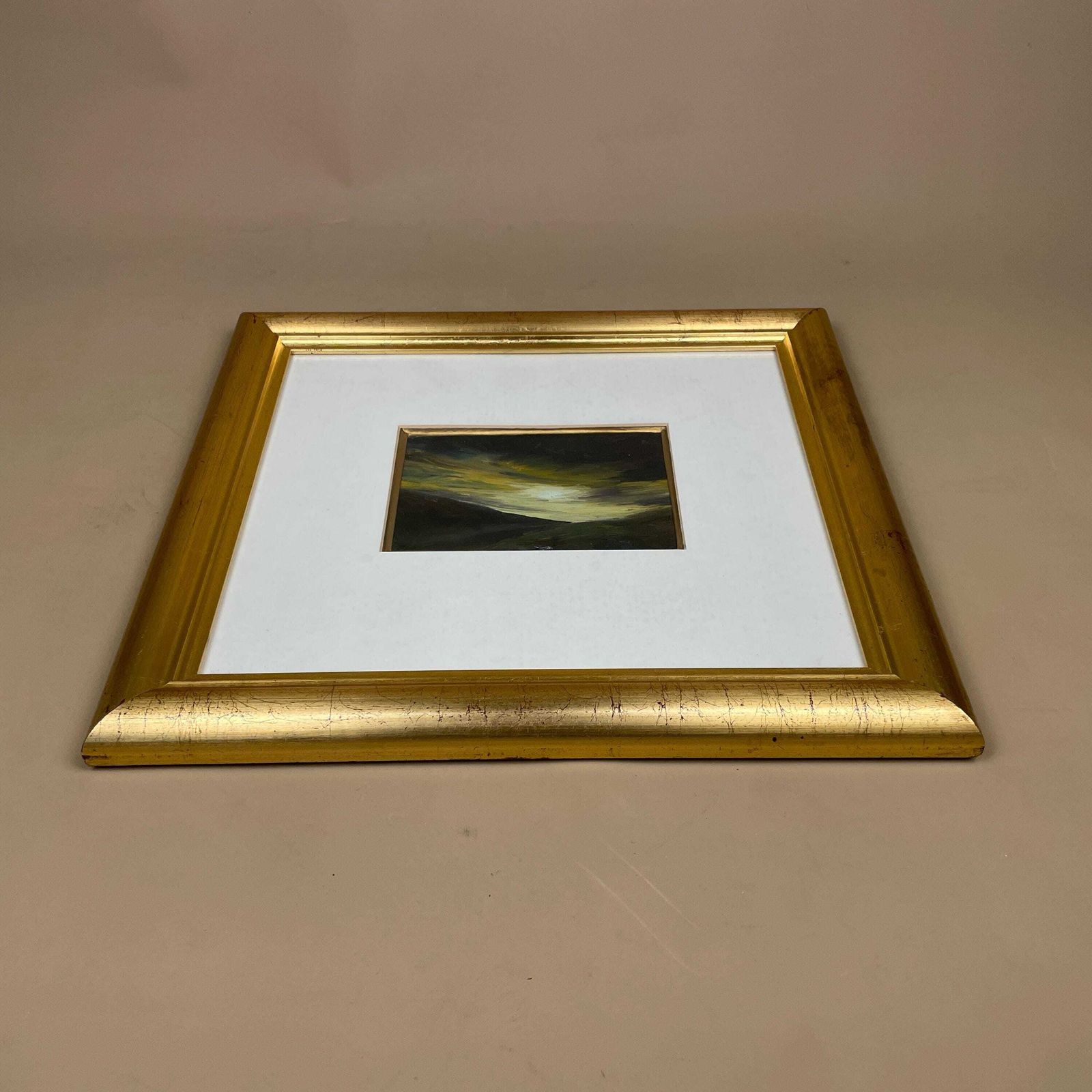 Framed Landscape Picture Art Oil Painting Modern Light & Shadow Gold Wood Frame Wall Artwork Wooden Rectangular Portrait Moody Dramatic photo furniture