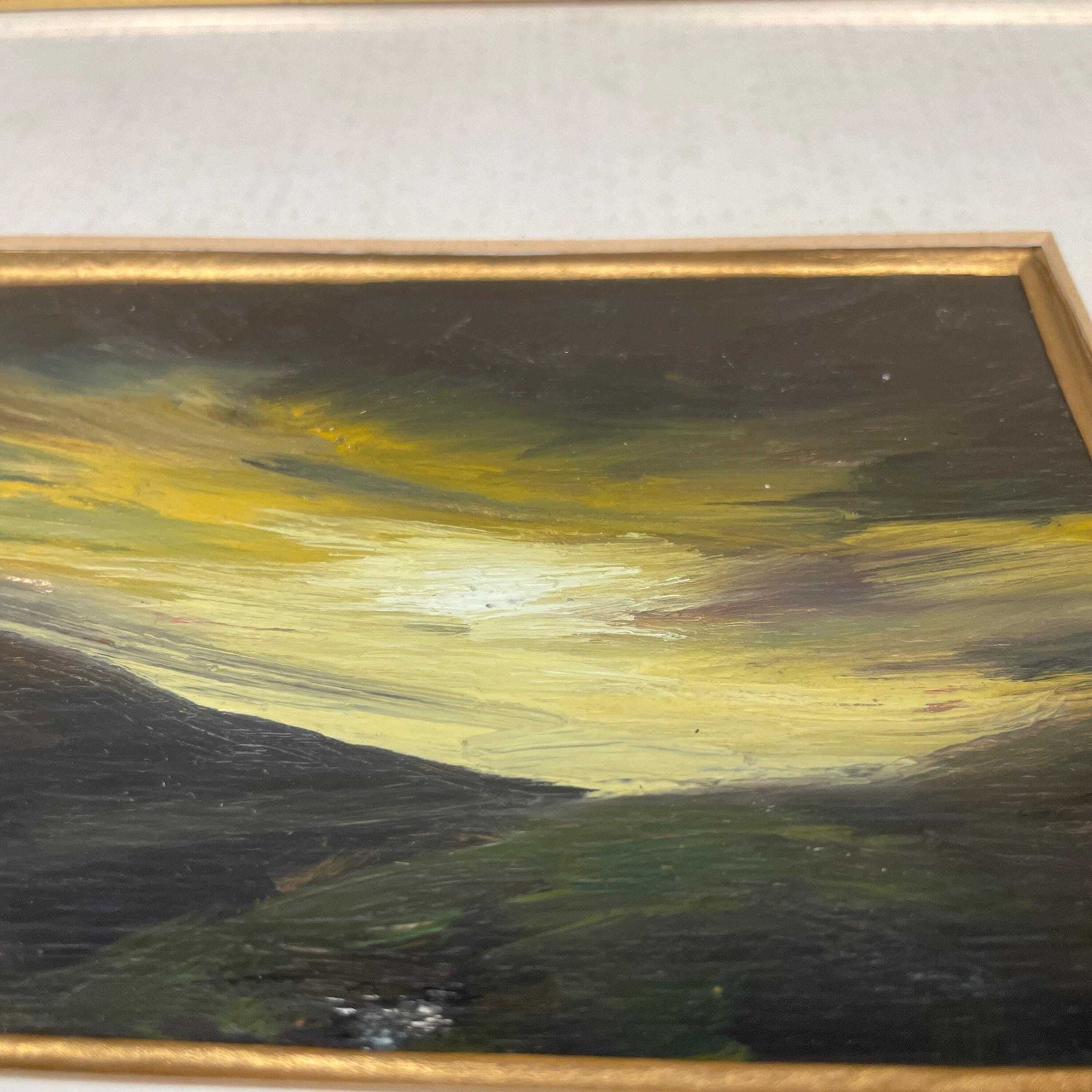 Framed Landscape Picture Art Oil Painting Modern Light & Shadow Gold Wood Frame Wall Artwork Wooden Rectangular Portrait Moody Dramatic photo vinterior