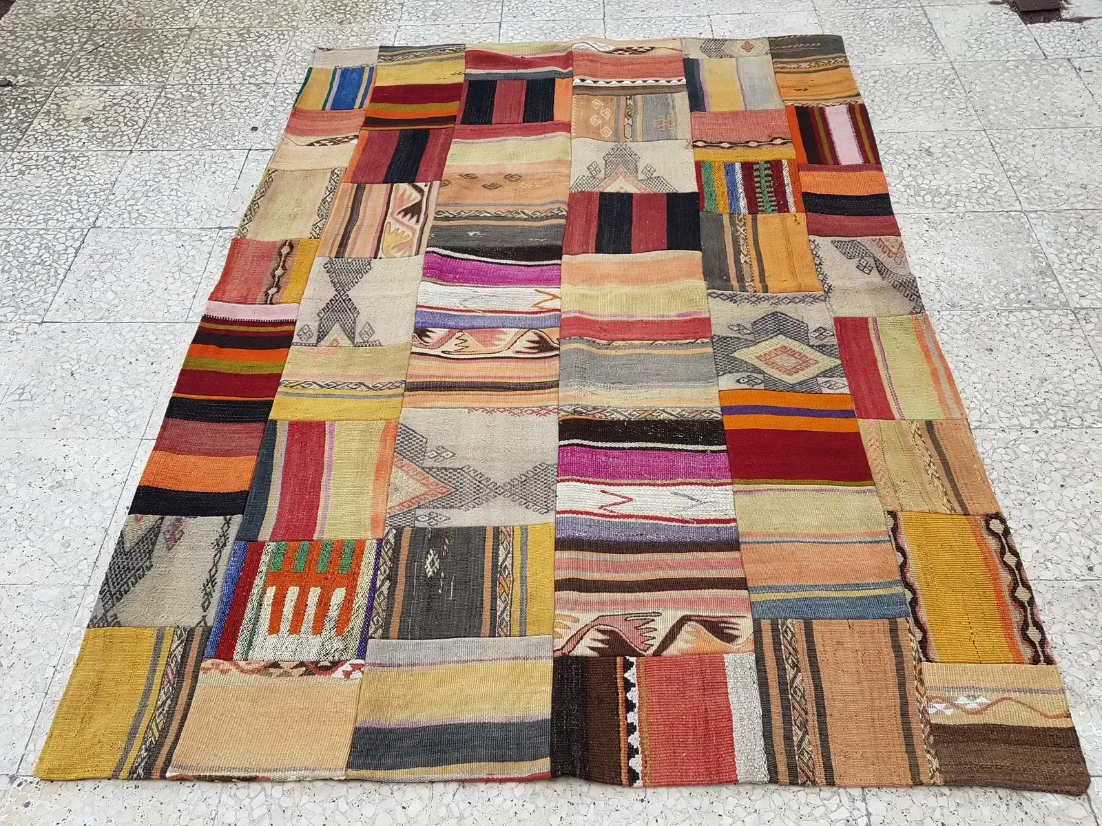 Turkish Kilim Rug   Patchwork Design 4'10" X 6'6" photo furniture