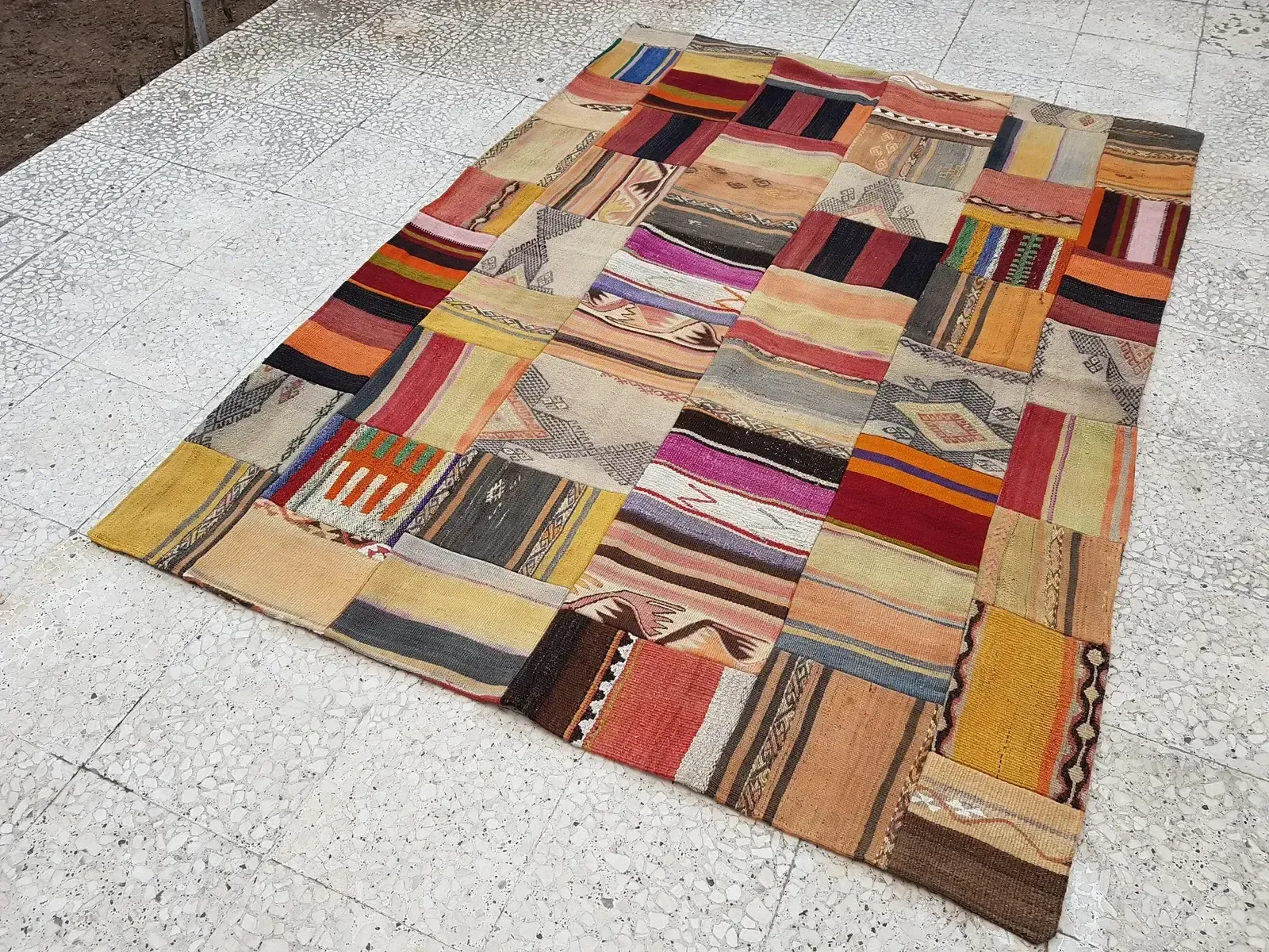 Turkish Kilim Rug   Patchwork Design 4'10" X 6'6" photo for sale