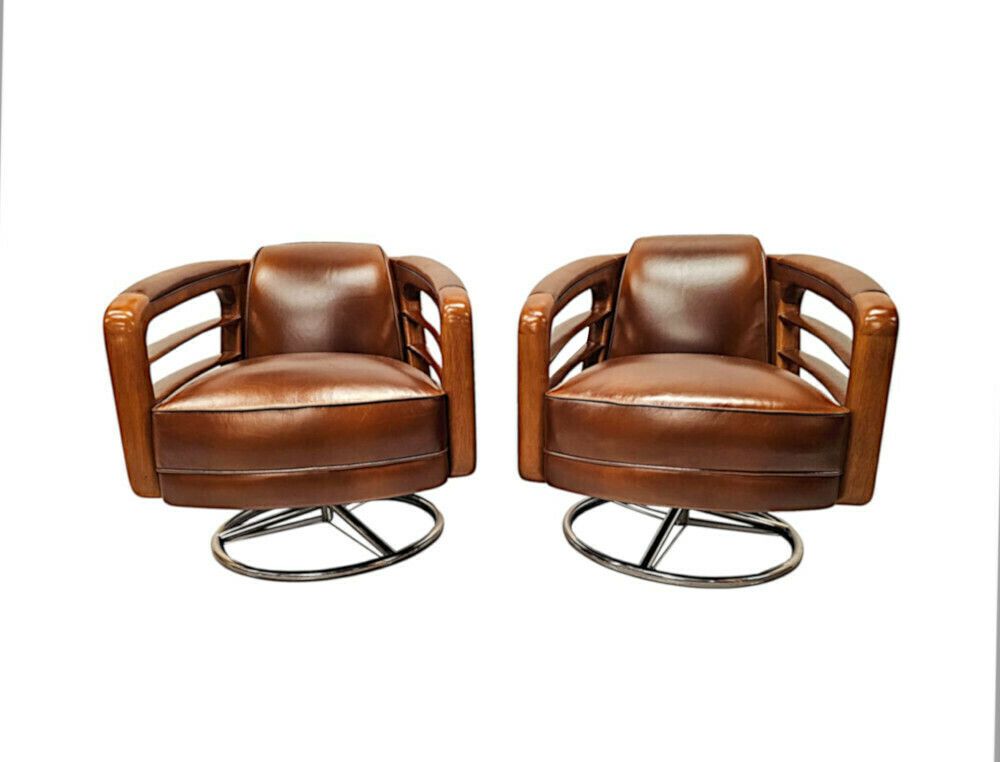 A Fabulous Hand Made Leather And Chrome Revolving Club Chair photo furniture