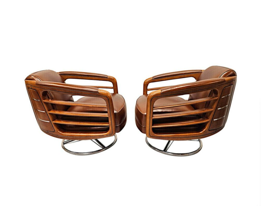 A Fabulous Hand Made Leather And Chrome Revolving Club Chair photo Furniture