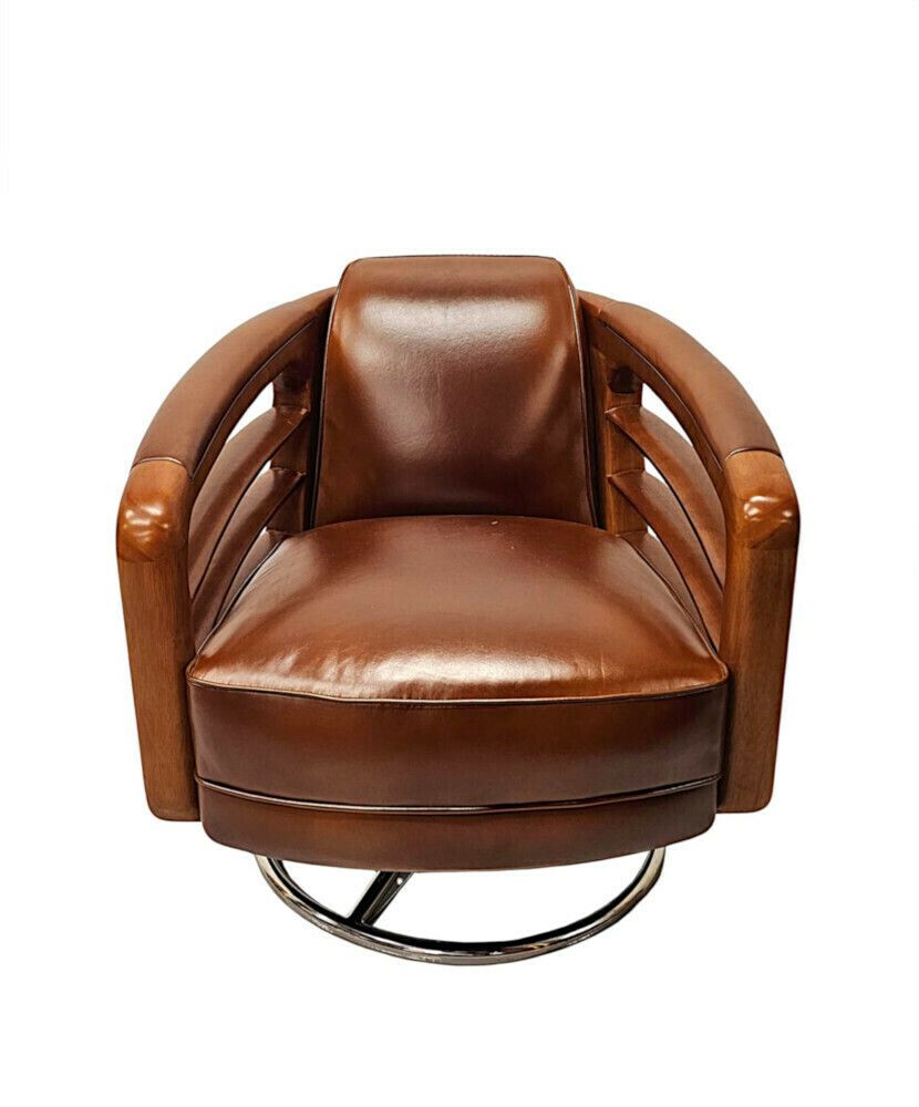 A Fabulous Hand Made Leather And Chrome Revolving Club Chair photo 1543.6518