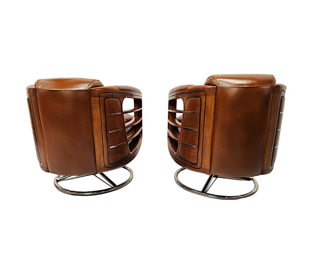 photo for sale A Fabulous Hand Made Leather And Chrome Revolving Club Chair
