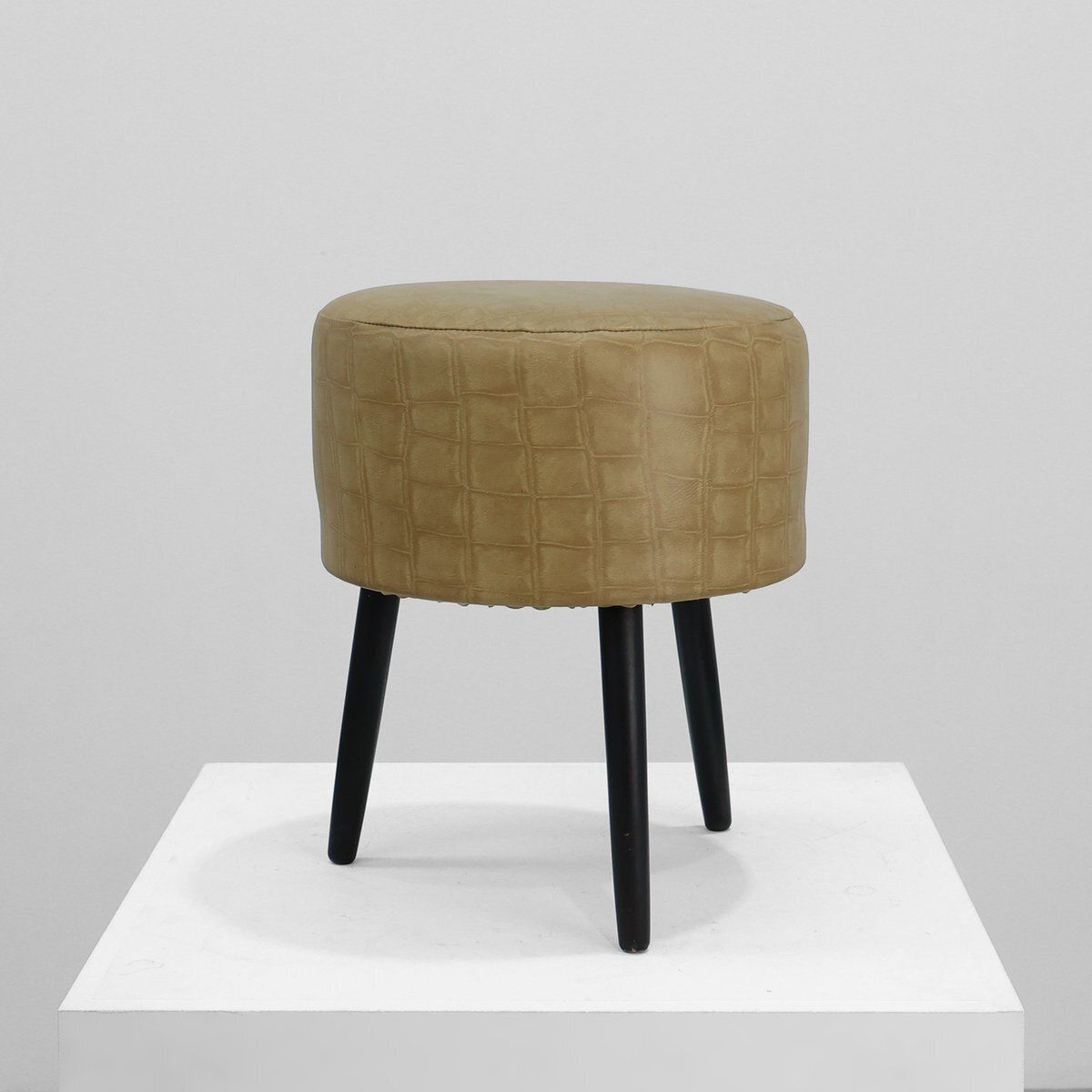 Vintage French Stool In Faux Leather And Wood, 1960