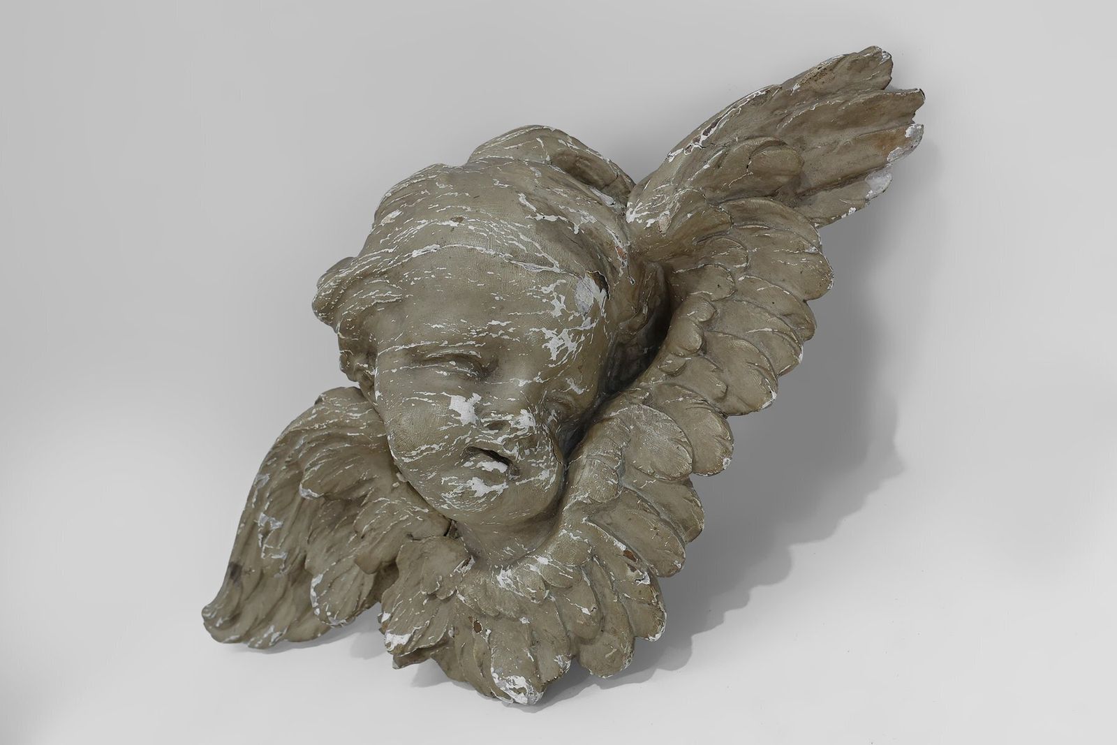 French Putti Sculpture In Limewood And Plaster, 18th Century photo 1562.0