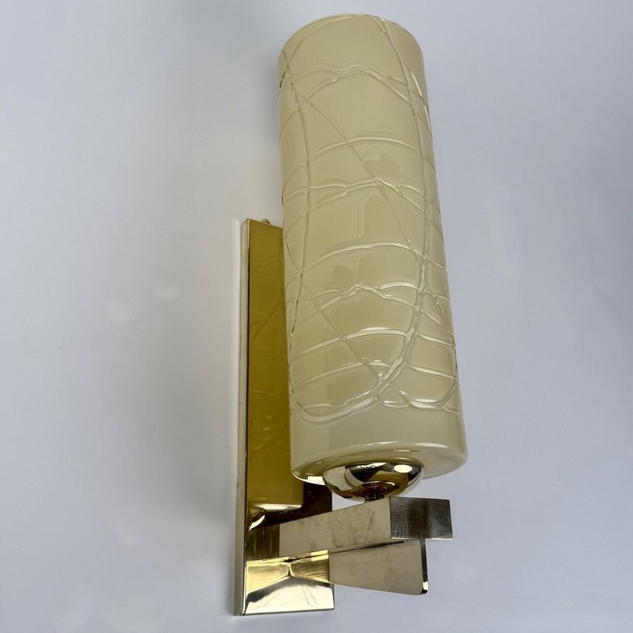 Late 20th Century Pair Of Brass And Yellow Murano Glass Sconces By Vistosi photo 2600.0