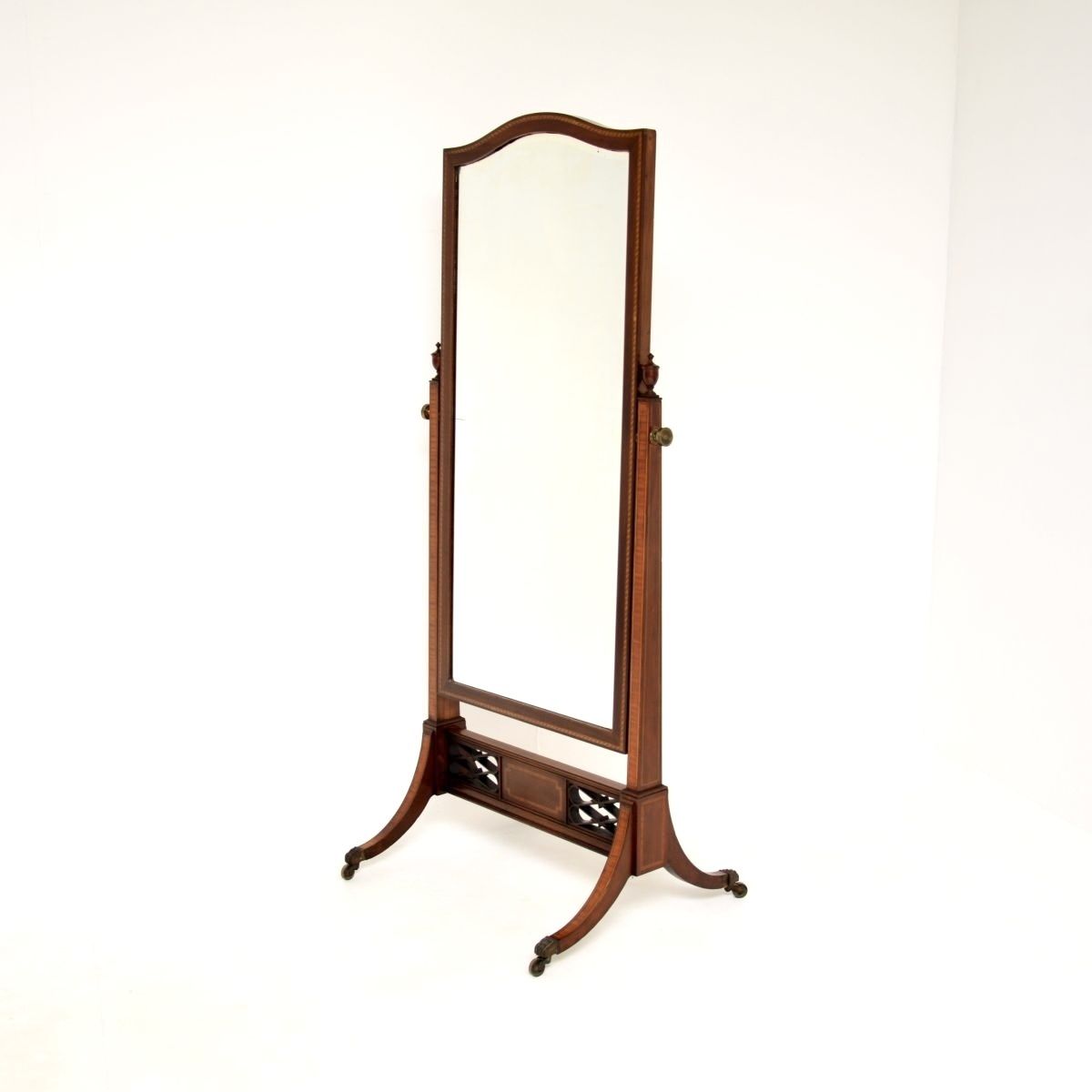 Antique Edwardian Inlaid Mahogany Cheval Mirror photo furniture