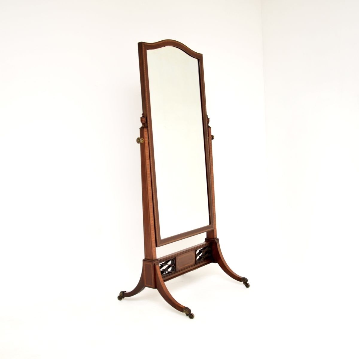 Antique Edwardian Inlaid Mahogany Cheval Mirror photo for sale