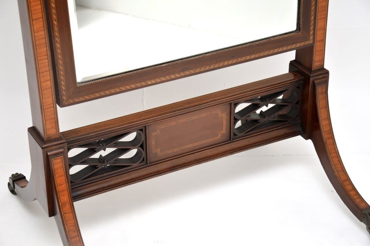 Antique Edwardian Inlaid Mahogany Cheval Mirror photo 1885.0