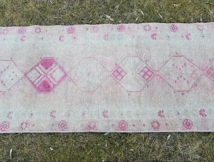 1970s Vintage Kurdish Handwoven Pink Runner   2′6″ × 12′10″ photo 920.0