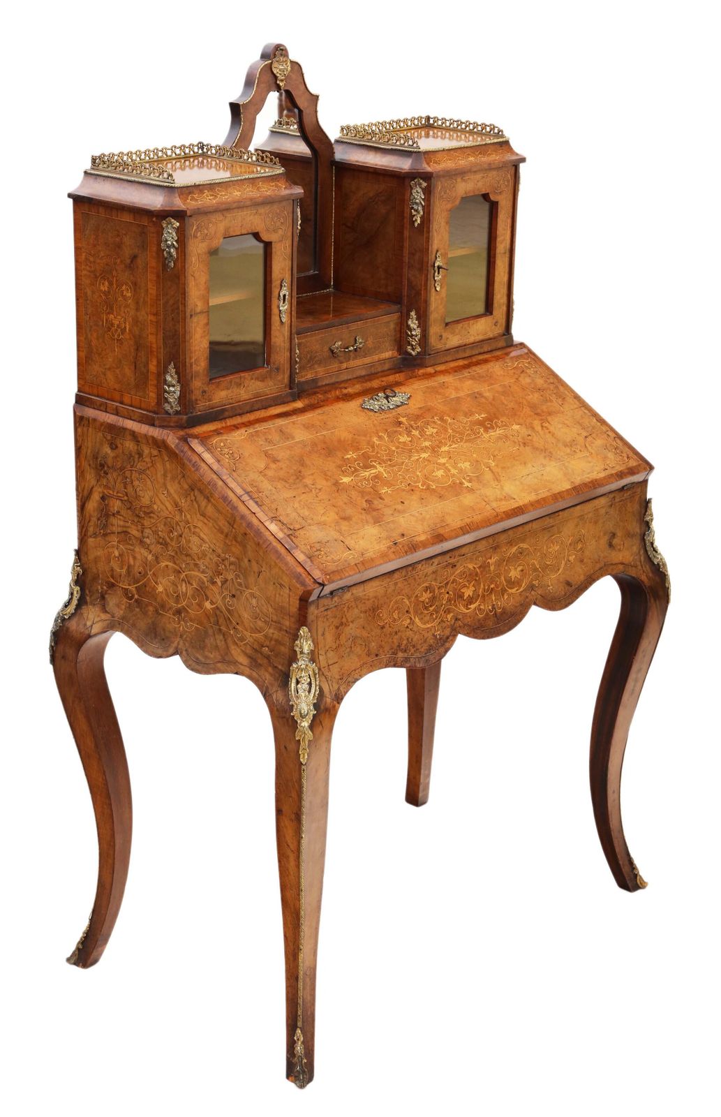 Antique 19th Century Inlaid Burr Walnut Bonheur De Jour Bureau Desk   High Quality Writing Table photo furniture